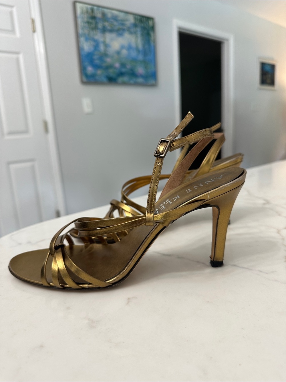 Anne Klein Bronze Metallic Strappy Slingback Sandals - Picture 2 of 4
